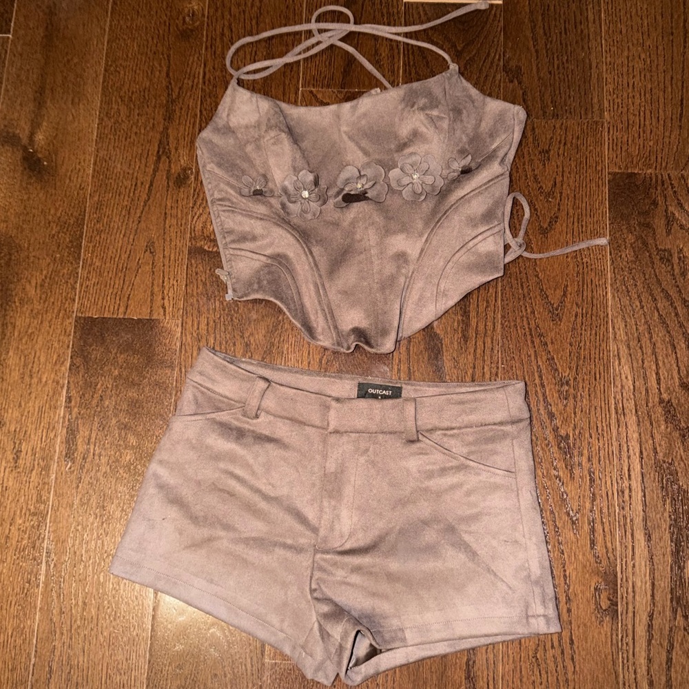 OUTCAST Suede Crop Top and Shorts Set